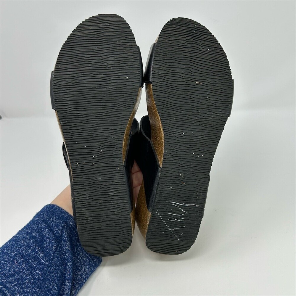 Eric Michael Lily Black Leather Double Strap Wedge Open Toe Sandals EU 39 - Picture 8 of 10